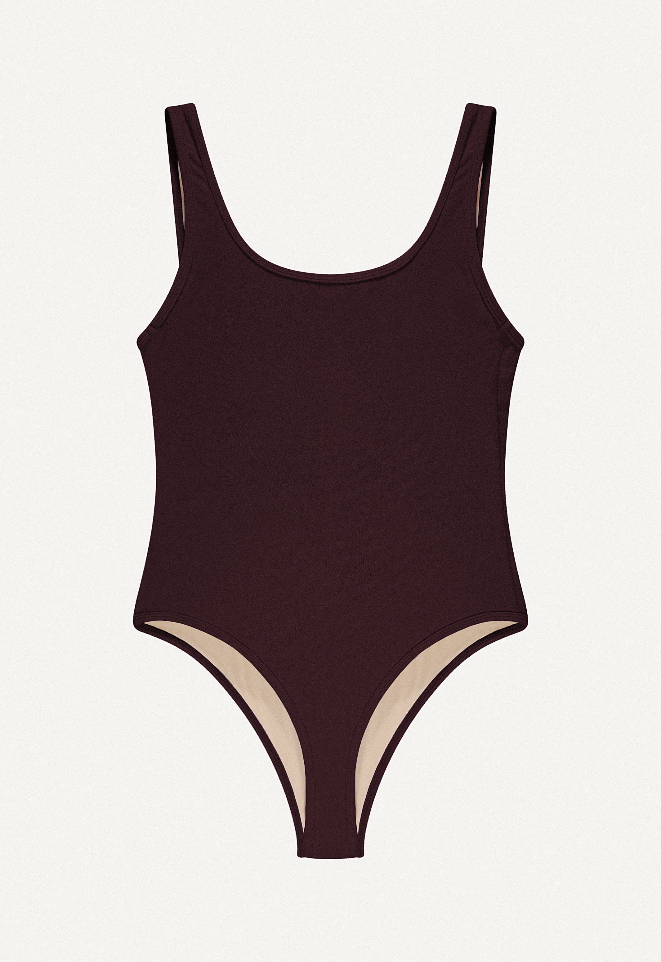 Badeanzug „Zephyr“ in Dunkelbraun Frottee