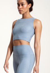 Yoga Oberteil „Amber“ in Blau gerippt 1