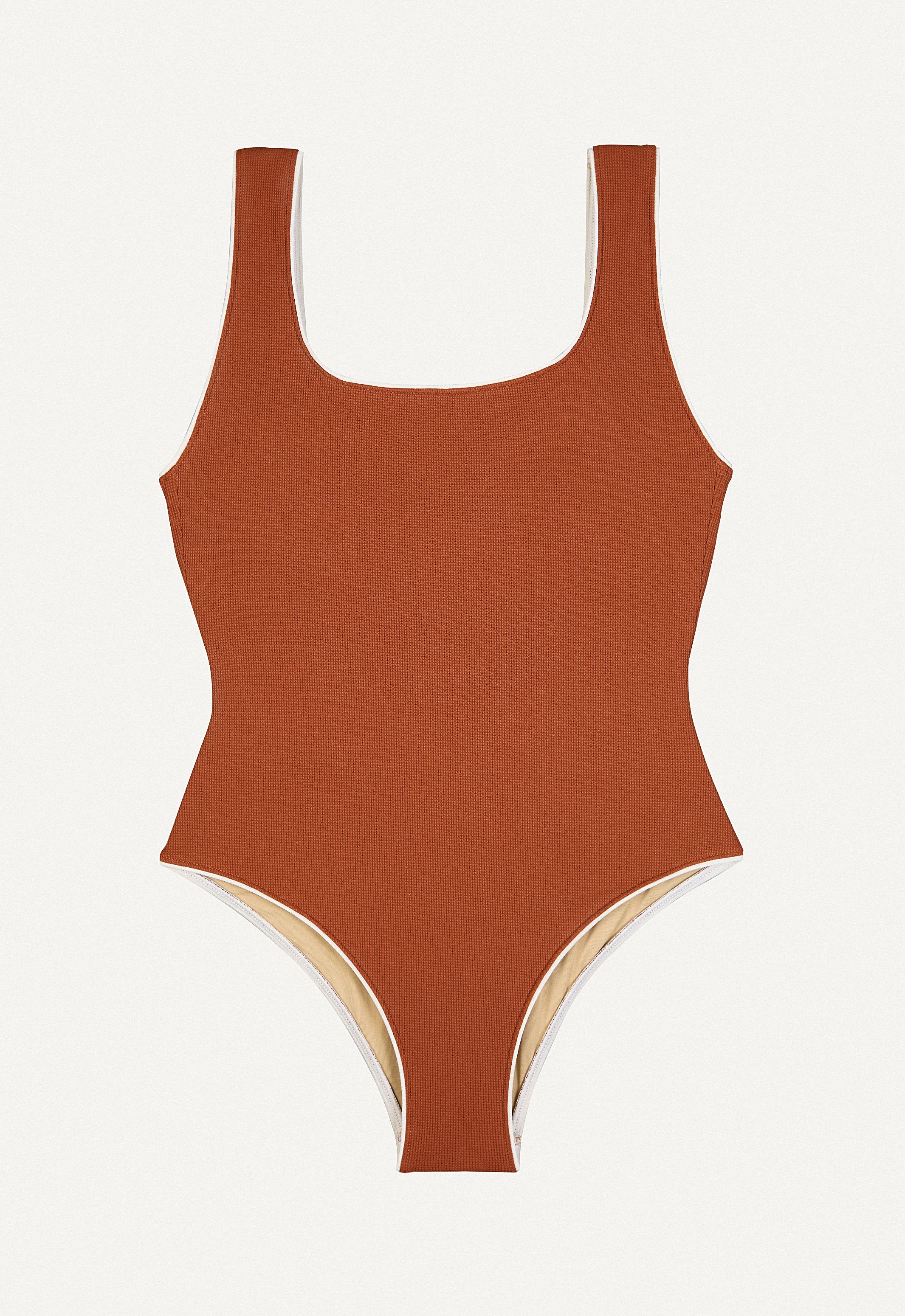 Badeanzug „Zephyr“ in Kastanienbraun Piqué